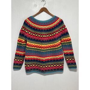 Rainbow Fair Isle Allover Ultra Soft Sweater L Heavyweight Colorful Preppy Ski